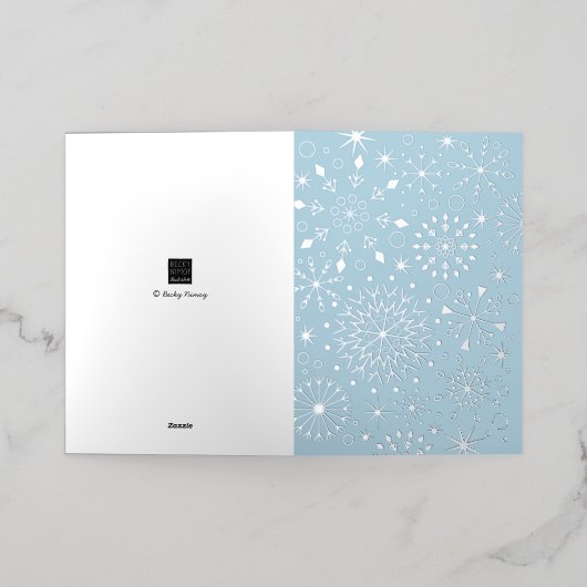 Winter Snowflakes Blue Folie Feestdagenkaart (Buiten Laag)