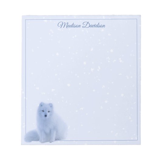 Winter Snowflakes Cute Fox Personalized Blue Notitieblok (Voorkant)