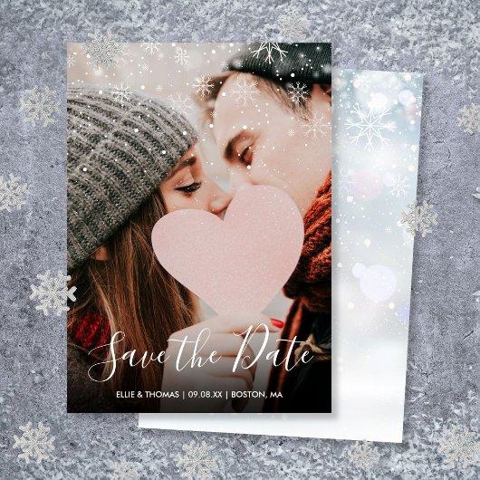 Winter Snowflakes Elegant Script Foto Save The Date