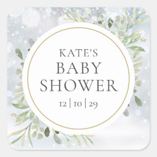 Winter Snowflakes Greenery Baby shower Vierkante Sticker