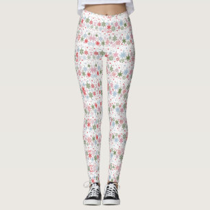 Winter Snowflakes in Holiday Red en Frosty Blue Leggings