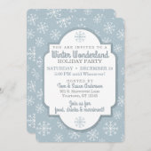 Winter Snowflakes Modern Blue Invitation Kaart (Voorkant / Achterkant)