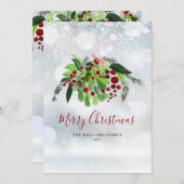 Winter Snowflakes Red Berries Greenery Kerstmis Feestdagenkaart (Voorkant / Achterkant)
