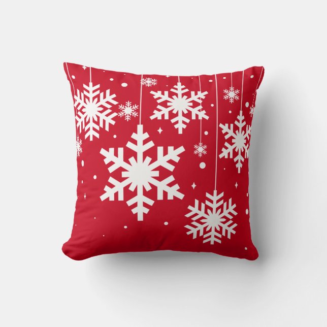 Winter Snowflakes Red Kussen (Voorkant)