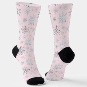 Winter Snowflakes Roze gepersonaliseerde sokken