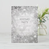 Winter Snowflakes Silver & White Party-uitnodiging Kaart (Staand voorkant)