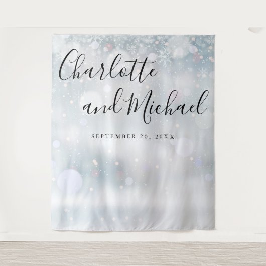 Winter Snowflakes Weddenschap Foto Booth Backdrop Wandkleed (Voorkant)