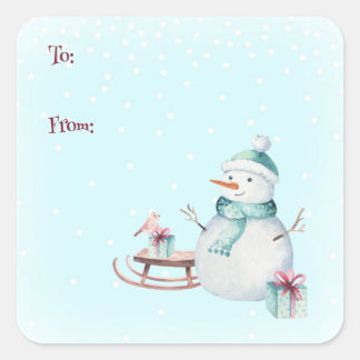 Winter Snowman Christmas To From Customizable Vierkante Sticker