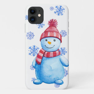 Winter Snowman en Snowflakes iPhone 11 Hoesje