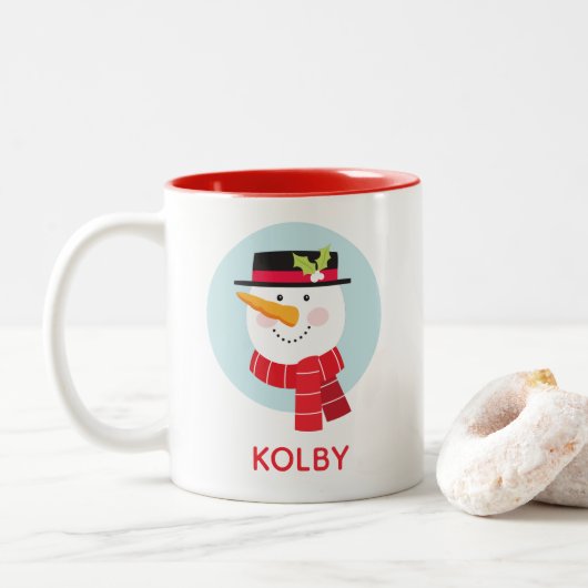 Winter Snowman Face Two-Tone Coffee Mok (Met donut)