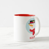 Winter Snowman Face Two-Tone Coffee Mok (Voorkant rechts)