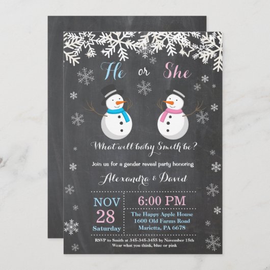 Winter Snowman Gender Reopenbaarmakingsuitnodiging Kaart (Voorkant / Achterkant)