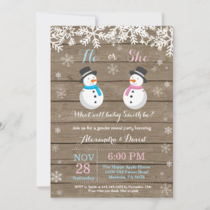 Winter Snowman Gender Reveal Uitnodiging