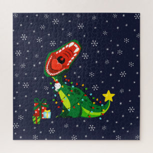 Winter Snowman kerstboom T-Rex Dinosaur Legpuzzel