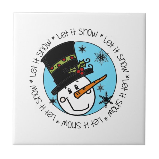 Winter Snowman laat het sneeuwen Tegeltje (Voorkant)