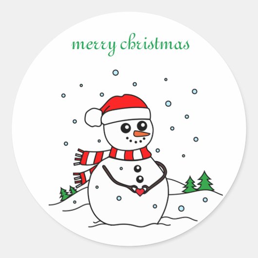 Winter Snowman Ronde Sticker (Voorkant)