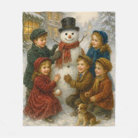 Winter Snowman Scene Fleece Blanket – Cozy Medium (Voorkant)
