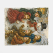 Winter Snowman Scene Fleece Blanket – Cozy Medium (Voorkant (Horizontaal))
