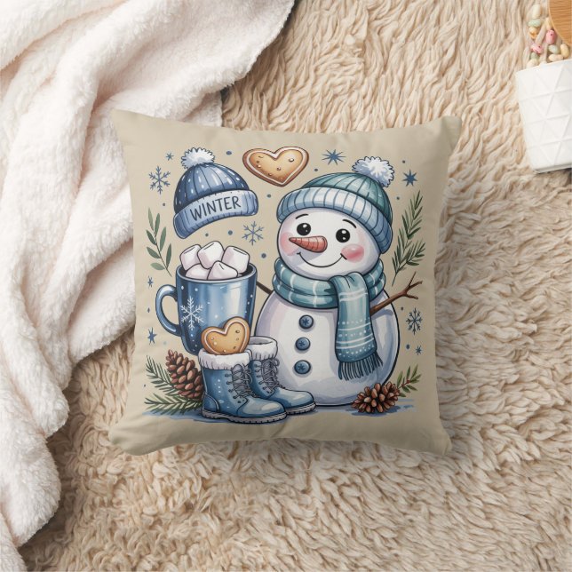 Winter Snowman Throw Pillow Kussen (Deken)