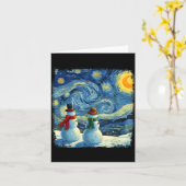 Winter Snowman Van Gogh Starry Night Christmas Kaart (Gele Bloem)