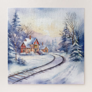 Winter Snowy Christmas Treinstation en Sporen Legpuzzel