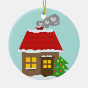 Winter snowy cottage gepersonaliseerd Prettig Kers Keramisch Ornament
