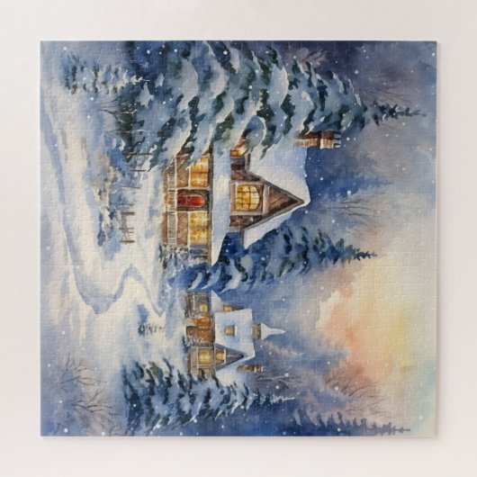 Winter Snowy Kerst Huizen en Pathway Legpuzzel (Horizontaal)