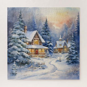 Winter Snowy Kerst Huizen en Pathway Legpuzzel