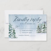 Winter Snowy Mountain Forest bruiloft RSVP Kaartje (Voorkant)