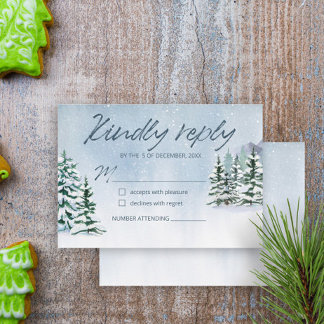 Winter Snowy Mountain Forest bruiloft RSVP Kaartje