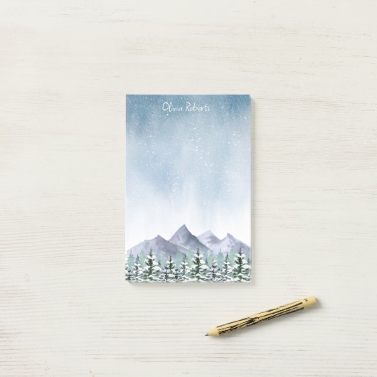 Winter Snowy Mountain Forest gepersonaliseerd Post-it® Notes (Op bureau)