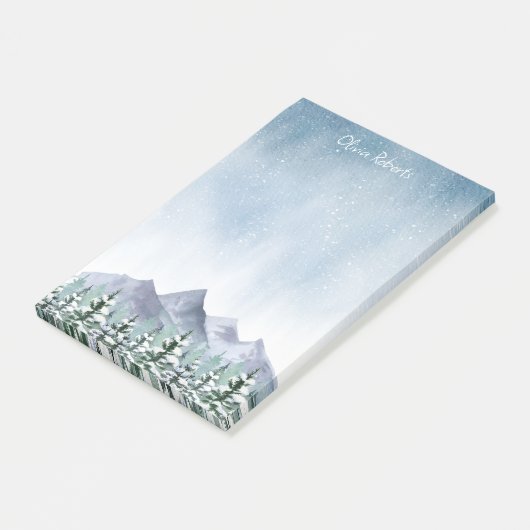 Winter Snowy Mountain Forest gepersonaliseerd Post-it® Notes (Schuin)