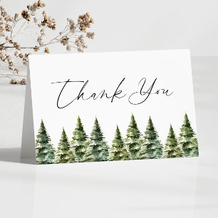 Winter Snowy Pine Tree Wedding Bedankkaart