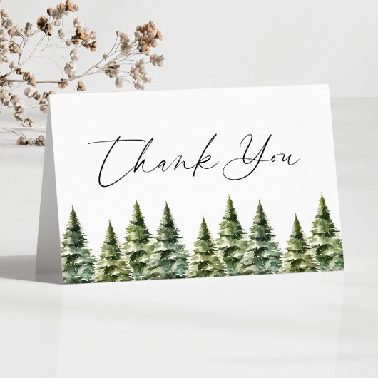 Winter Snowy Pine Tree Wedding Bedankkaart