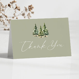Winter Snowy Pine Tree Wedding Bedankkaart