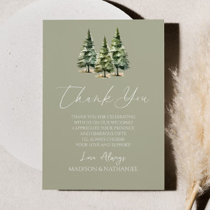 Winter Snowy Pine Tree Wedding Bedankkaart