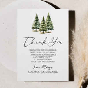 Winter Snowy Pine Tree Wedding Bedankkaart