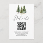 Winter Snowy Pine Trees QR Code Trouwdetails Informatiekaartje (Voorkant)