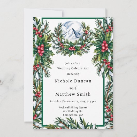 Winter Snowy Pine Wreath Wedding Celebration Kaart (Voorkant)