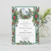 Winter Snowy Pine Wreath Wedding Celebration Kaart (Staand voorkant)