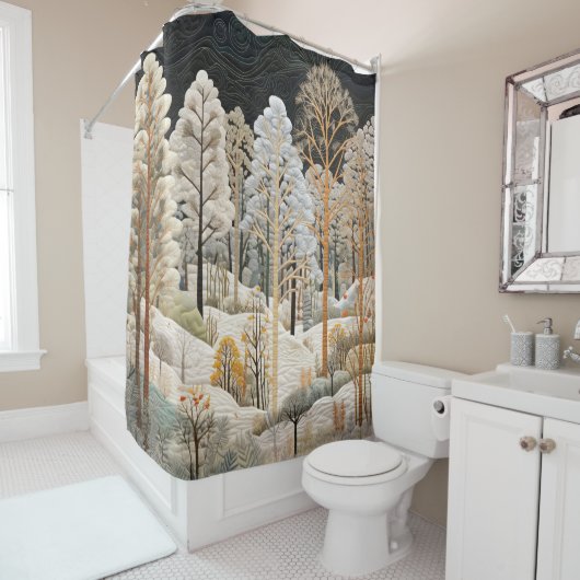 Winter Snowy Quilt Douchegordijn (In situ)