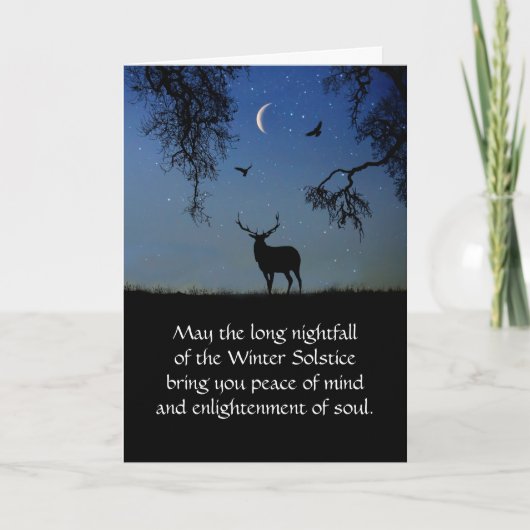 Winter Solstice Elk en Crescent Moon with Ravens Kaart (Voorkant)