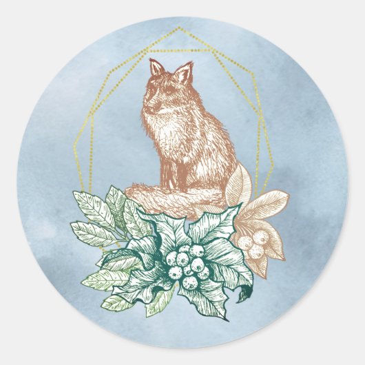 Winter Solstice Floral Fox Ronde Sticker (Voorkant)
