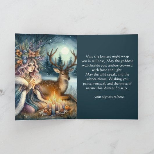 Winter Solstice Godin en Herten Wenskaart Kaart (Binnen)