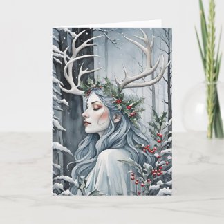 Winter Solstice Godin in het bos Feestdagen Kaart