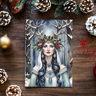 Winter Solstice Godin in het bos Feestdagen Kaart