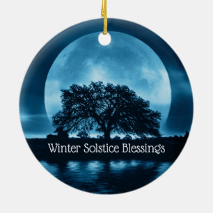 Winter Solstice Oak Tree and Big Full Moon Keramisch Ornament