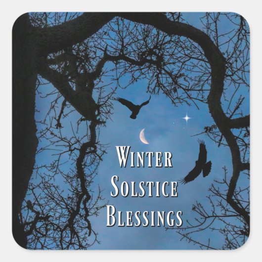 Winter Solstice Raven en Moon Vierkante Sticker (Voorkant)