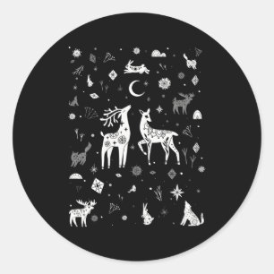 Winter Solstice Woodland Creatures Doodle Ronde Sticker