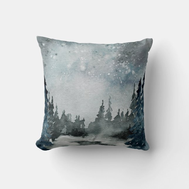 Winter Solstice Woodland Forest Night Sky Scene Kussen (Voorkant)